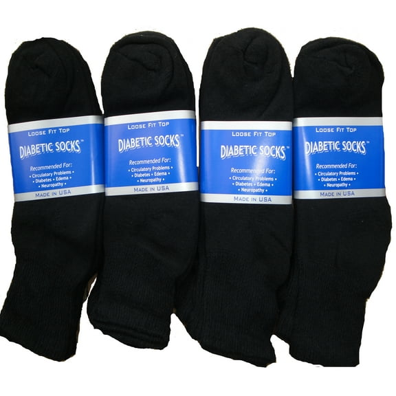 12 Pairs of Mens Black Diabetic Ankle Socks 10-13 Size Made in USA