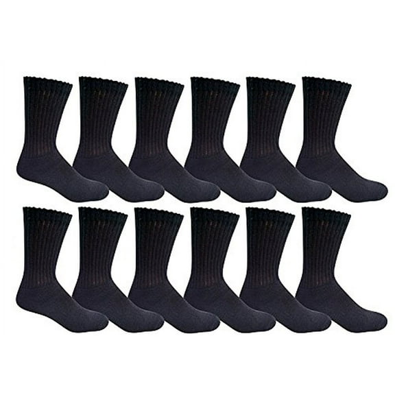 12 Pairs of Mens Sports Crew Socks, Wholesale Bulk Pack Athletic Sock, King Size, by Yacht & Smith (Black, 13-16)