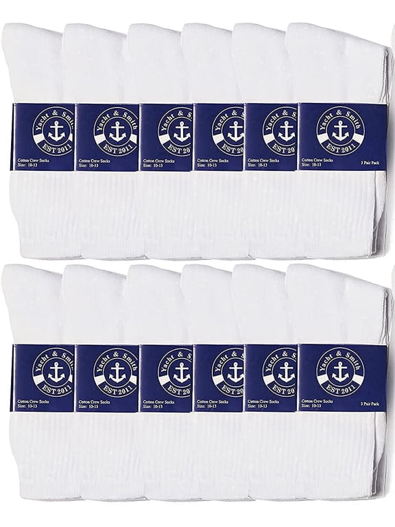 12 Pairs of Mens Value Mens Bulk Lightweight Cotton Crew Socks, Homeless Donation Cheap, Wholesale Sock (12 Pairs Mens White Crew)