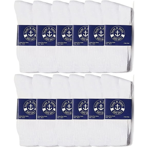 SOCKS'NBULK 12 Pairs of Mens Value Mens Bulk Lightweight Cotton Crew Socks, Homeless Donation Cheap, Wholesale Sock (12 Pairs Mens White Crew)