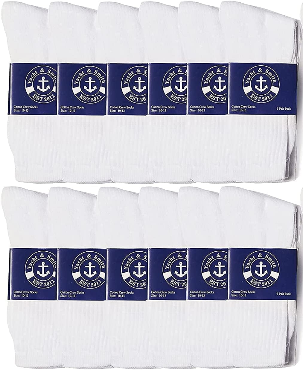 YACHT & SMITH 12 Pairs of Mens Value Mens Bulk Lightweight Cotton Crew Socks, Homeless Donation Cheap, Wholesale Sock (12 Pairs Mens White Crew)