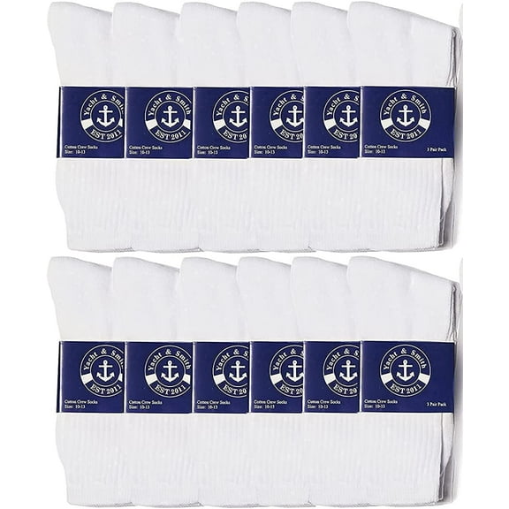 12 Pairs of Mens Value Mens Bulk Lightweight Cotton Crew Socks, Homeless Donation Cheap, Wholesale Sock (12 Pairs Mens White Crew)