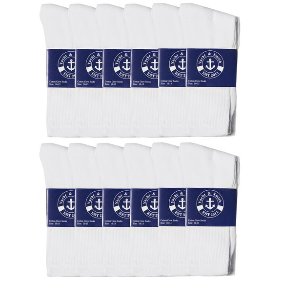 12 Pairs of Mens Value Mens Bulk Lightweight Cotton Crew Socks, Homeless Donation Cheap, Wholesale Sock (12 Pairs Mens White Crew)