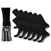 12 Pairs of Non-Skid Diabetic Cotton Crew Socks with Non Binding Top (Black, Sock Size 13-15)
