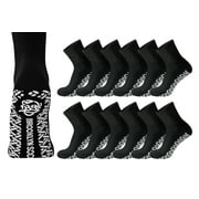12 Pairs of Non-Skid Diabetic Cotton Quarter Socks with Non Binding Top (Black, Sock Size 9-11)