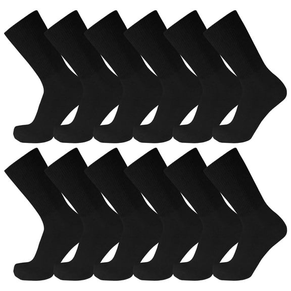 12 Pairs of Premium Cotton Loose Top Diabetic Neuropathy Crew Socks (Black, Sock Size 13-16, Fits men size 11-12.5)