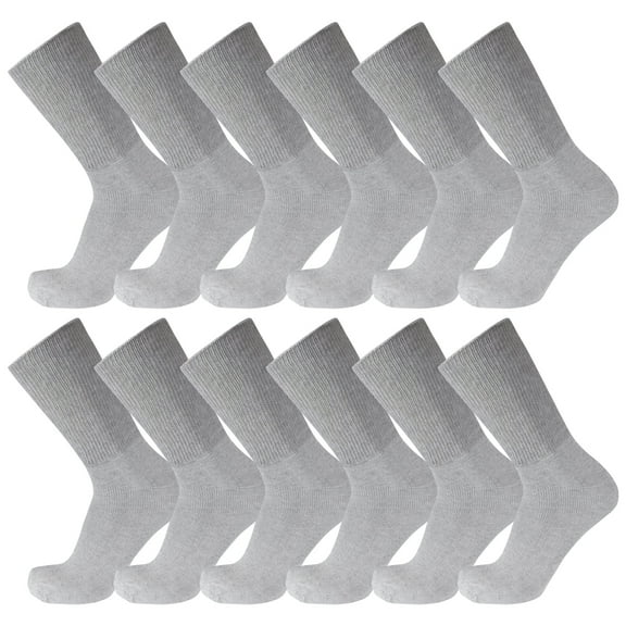 12 Pairs of Premium Cotton Loose Top Diabetic Neuropathy Crew Socks (Gray, Sock Size 9-11, Fits men size 8.5 - 10)