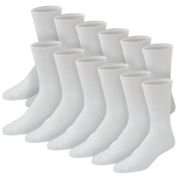 12 Pairs of Premium Cotton Loose Top Diabetic Neuropathy Crew Socks (White, Sock Size 13-16, Fits men size 11-12.5)