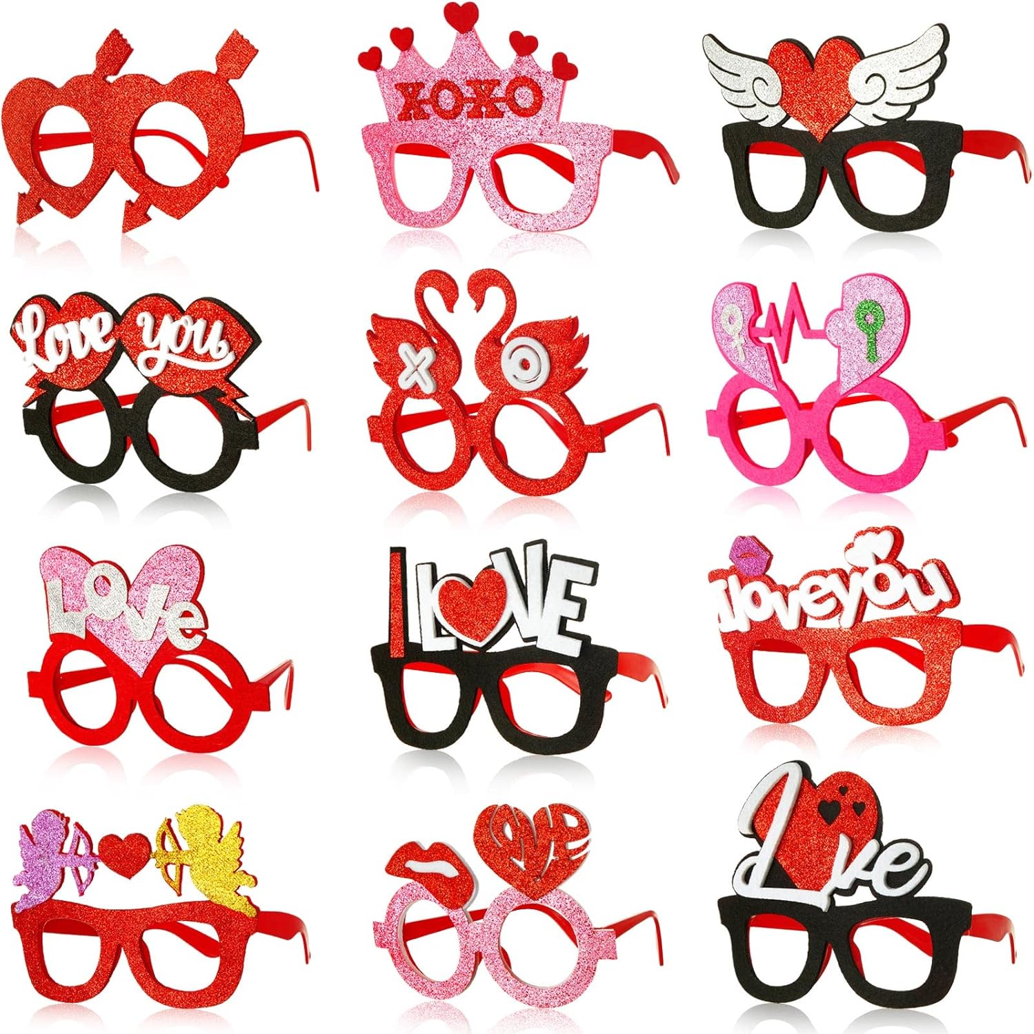 12 Pairs of Valentine's Day Glasses Photo Booth Props and Eyewear for