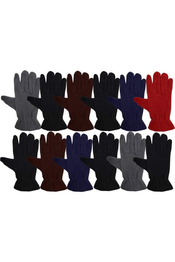 12 Pairs of Winter Fleece Gloves, Soft Warm Cozy Sports Glove, Mens Womens Kids (Womens)