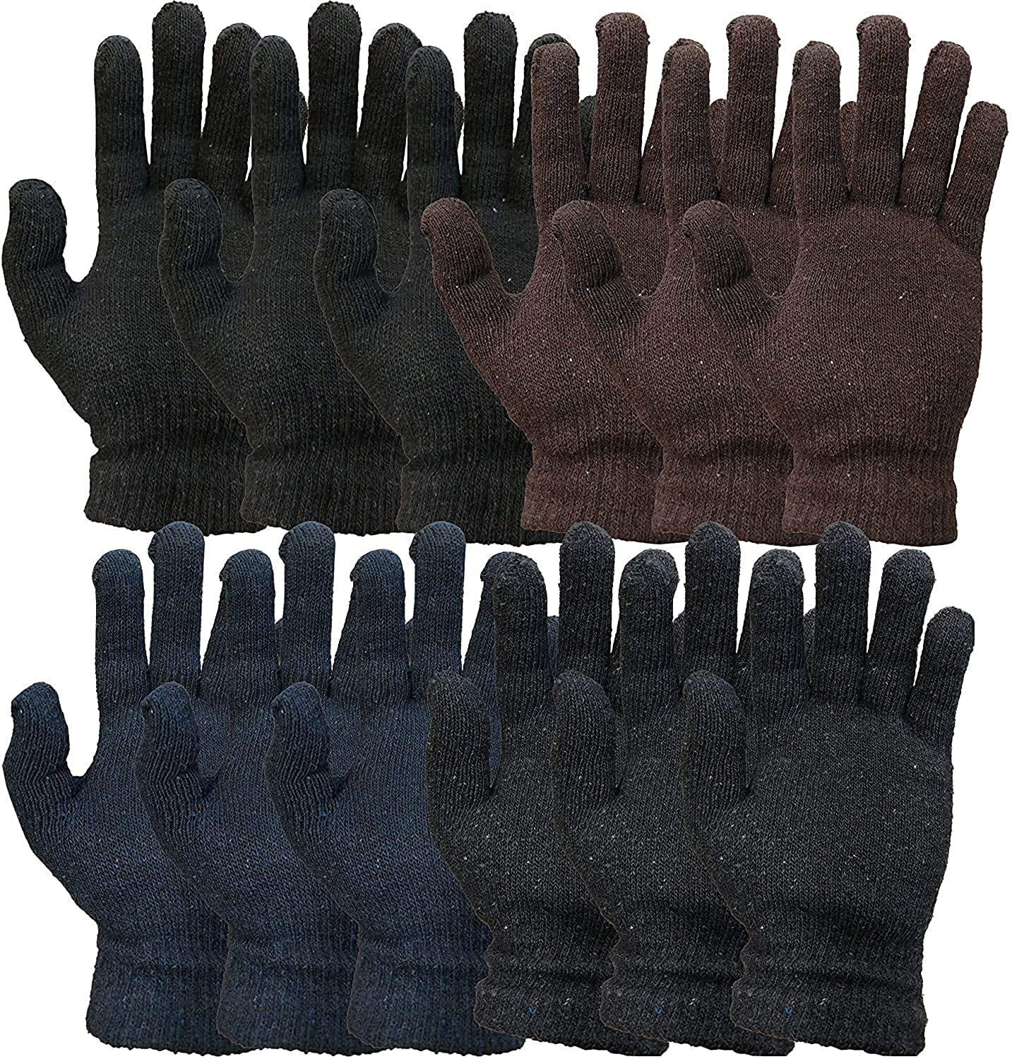 12 Pairs of Winter Gloves Mens Thermal Knit Stretchy Fuzzy Bulk Glove