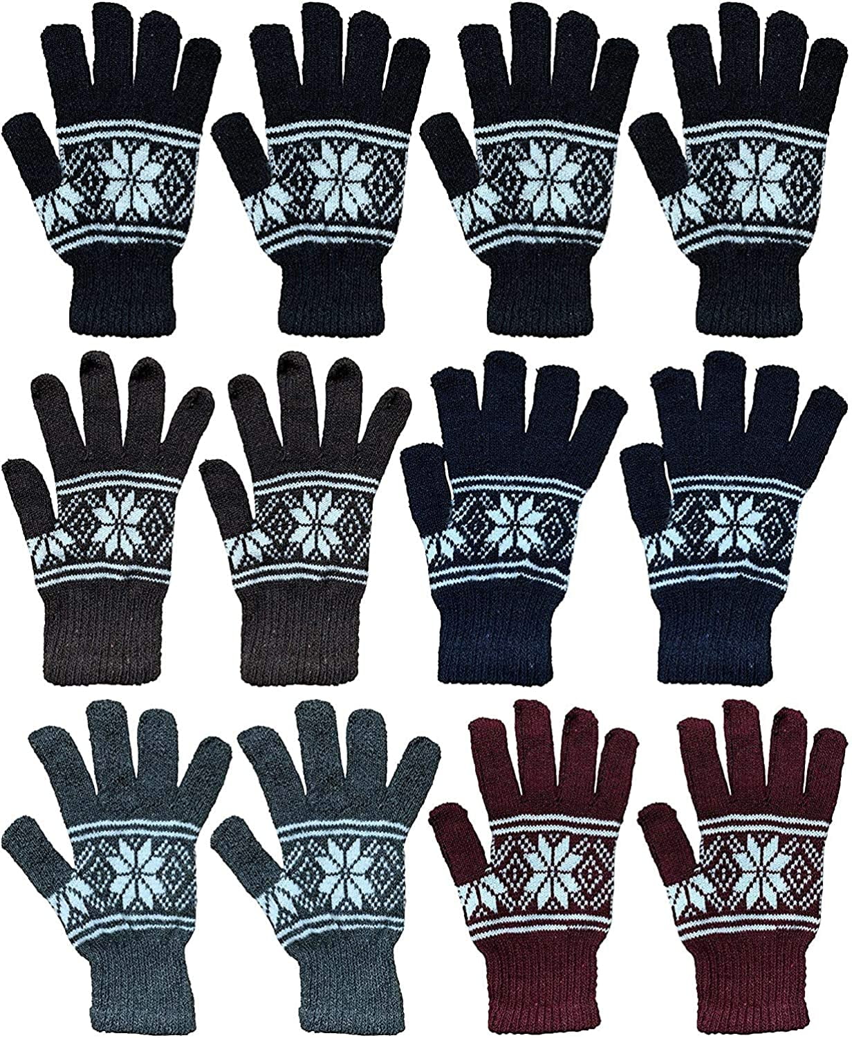 12 Pairs of Winter Gloves Mens Thermal Knit Stretchy Fuzzy Bulk Glove