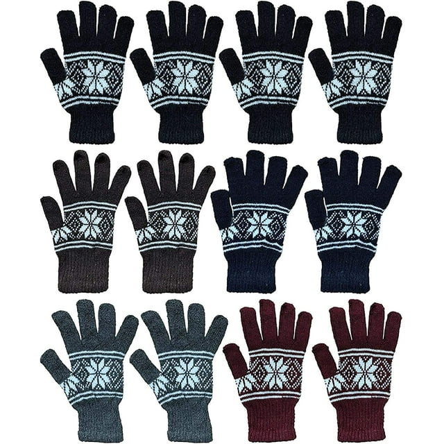 12 Pairs of Winter Gloves Mens Thermal Knit Stretchy Fuzzy Bulk Glove