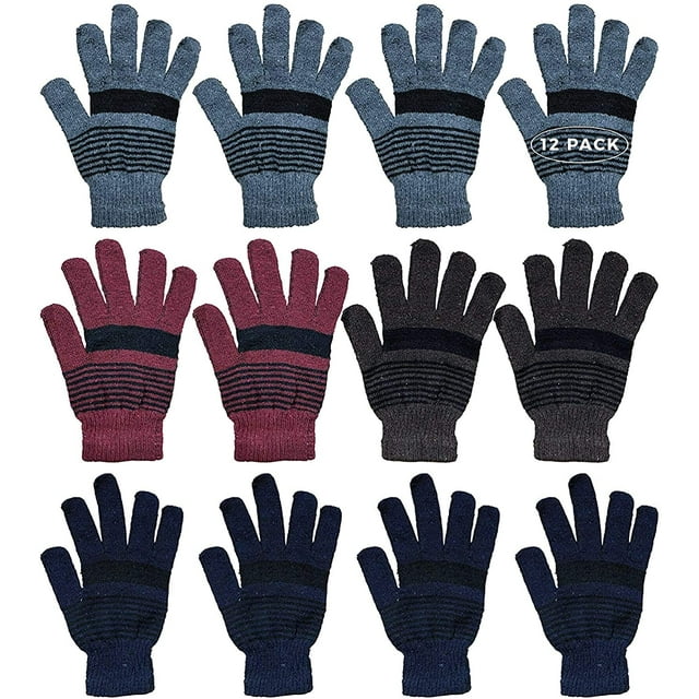 12 Pairs of Winter Gloves Mens Womens Thermal Knit Stretchy Fuzzy