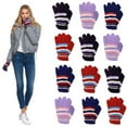 thumbnail image 1 of 12 Pairs of Winter Gloves Mens and Womens - Thermal Knit Stretchy Fuzzy Bulk Glove Colors (WOMENS STRIPE FUZZY), 1 of 5