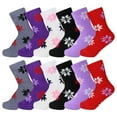 thumbnail image 1 of 12 Pairs of Women's Snowflakes Fuzzy Plush Soft Slipper Socks, Fluffy Warm Winter Cozy Socks – Women’s Size 6-11, 1 of 8