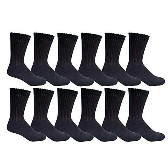 12 Pairs of Yacht & Smith Boys Youth Sports Shoe Socks, Cotton Socks for Boys (9-11, Black)