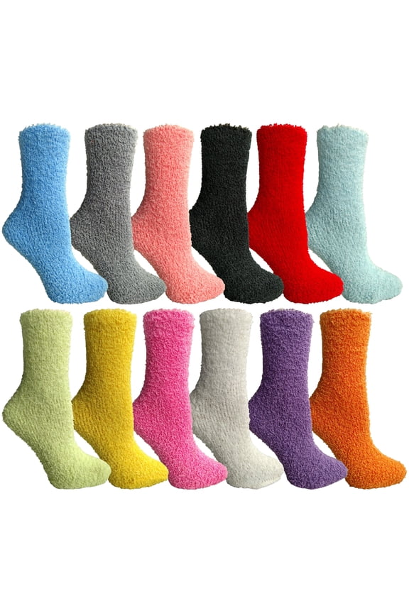 12 Pairs of Yacht & Smith Womens Solid Colored Fuzzy Socks (Assorted Colors, Size 9-11)