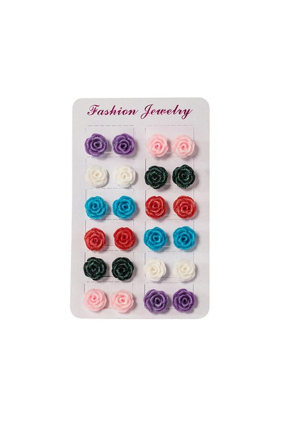 12 Pairs s Assorted Multiple Post Stud Earring Sets, Rose Flower Studs, Hypoallergenic Jewelry
