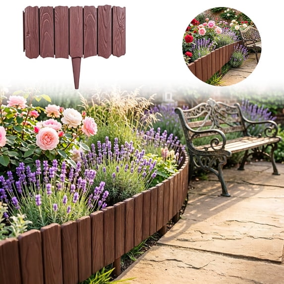 12 Panel Decorative Garden Fence, Brown Landscape Border Edging for Flower Beds Lawns, Plastic Yard Fencing with Interlocking Design, Outdoor Plant Protection Barrier, Easy Install Garden Border
