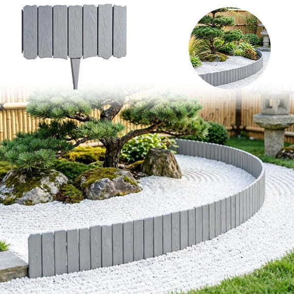12 Panel Decorative Garden Fence, Rock Gray Landscape Border Edging for Flower Beds Lawns, Plastic Yard Fencing with Interlocking Design, Outdoor Plant Protection Barrier, Easy Install Garden Border
