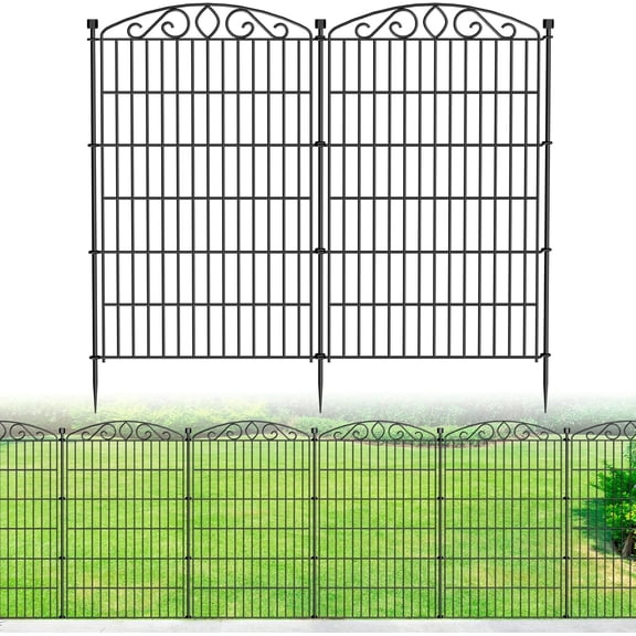 12 Panel No Dig Decorative Garden Fence - 42in H x 25.67 ft L, Tall Animal Barrier for Dogs Rabbits, Rustproof Metal Wire Panels for Yard, Patio, and Outdoor Border Use