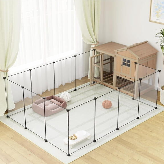 12-Panel Large Transparent Pet Playpen, 28" H x 20" W DIY Foldable Dog and Small Animal Enclosure, Portable Exercise Fence for Kittens, Rabbits, and Guinea Pigs, Indoor Use (Clear)