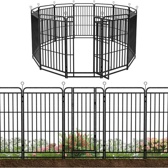 12 Panels No Dig Garden Fence 32 ft(L) X 47 in(H) Animal Barrier for Yard, Patio, Garden Borders, Outdoor Decorative Fencing with Thick Pipe Metal Panels