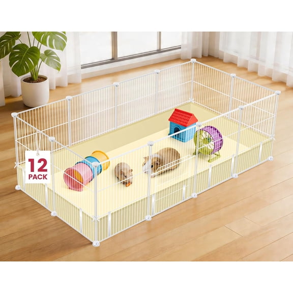 12 Panels Guinea Pig Cages, 48" x 24" x 16" DIY Small Animal Playpen with Waterproof Mat, C&C Cage for Guinea Pigs, Bunny, Hamsters, Indoor Portable Metal Wire Yard Fence Rabbit Cage