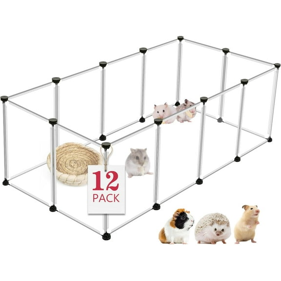 12 Panels Transparent Small  Playpen,48" x 24" x 16" Portable Pet Playpen, Enclosure,Puppy Play Pen for Indoors Outdoor Pet Fence for Guinea Pigs,Bunny,Ferrets,Hamsters,Hedgehogs