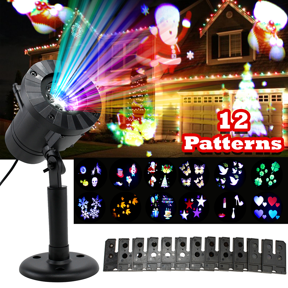 12-Pattern LED Christmas Projector Light – RGB Laser, Indoor/Outdoor, Waterproof, Moving Effects