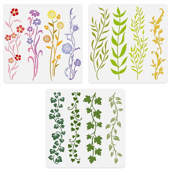 12 Pattern Leaf Vine Flower Wall Stencil Templates 11.8" x 11.8" Reusable Plastic Leaves Floral Stencils for Painting on Wood Wall Floor Fabric