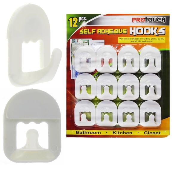 12 Pc Adhesive Hook Holder Plastic Hanger White Kitchen Bathroom Stick On Wall