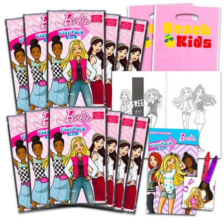 12 Pc Barbie Mini Party Favors Set - Bundle with 12 Barbie Play Packs | Mini Coloring Books, Stickers, and Goodie Bags (Barbie Birthday Party Supplies Decorations)