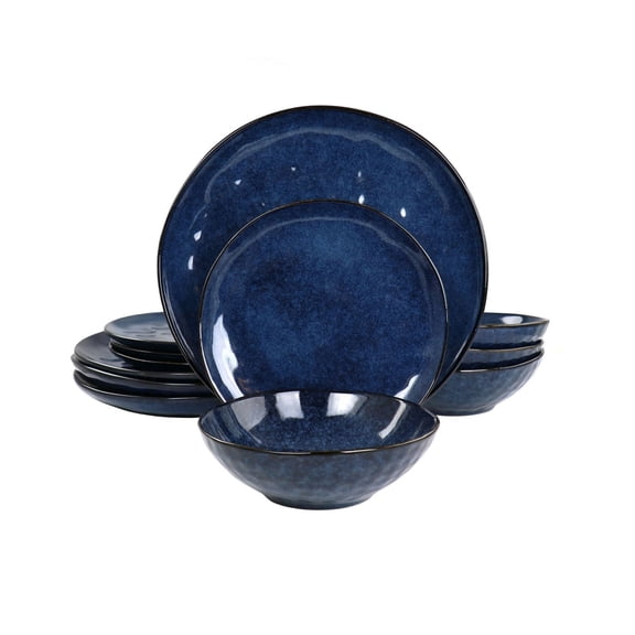 12 Pc. Blue Stoneware Dinnerware Set, Service for 4