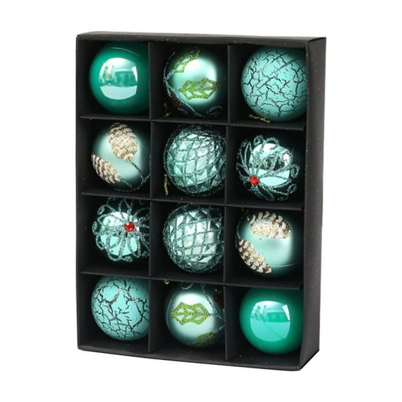 12 Pc Christmas Ball Bauble Glitter Red Wired Finish Ball Ornament Christmas Indoor Outdoor Hanging Decoration Holiday Party Wedding Halloween Thanksgiving Valentine's Day Decor