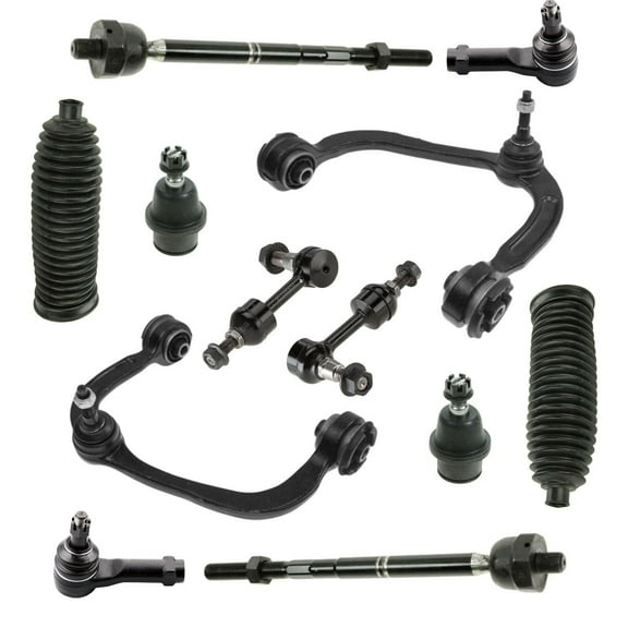 12 Pc Complete Front Suspension Kit Inner Outer Tie Rod Ends Lower Ball Joints Upper Control Arms Ball Joints Sway Bar End Links Rack & Pinion Bellows Boots