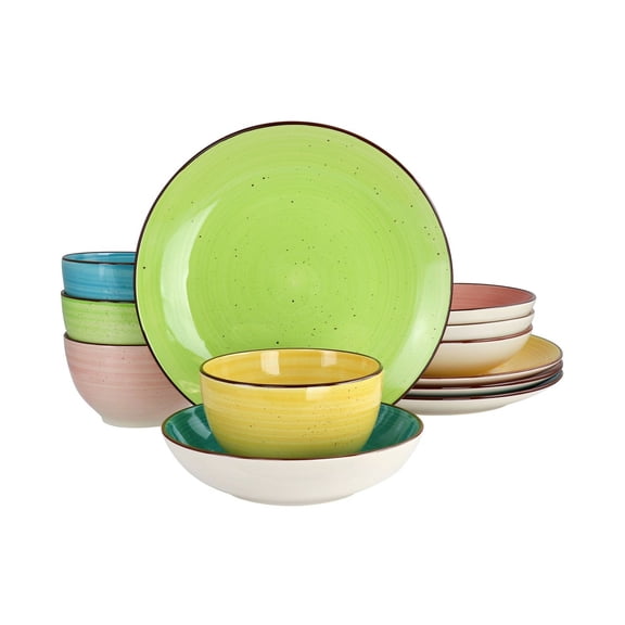 12 - Pc. Dinnerware Set, Service for 4 with Bright Colors