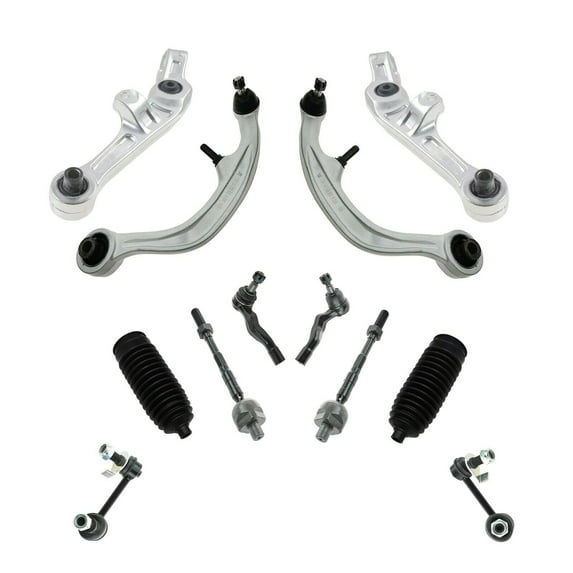 12 Pc Front Complete Suspension Kit Lower Control Arms with Ball Joints Left and Right Side Bellow Boots Tie Rod Linkages Sway Bar Links Fits select: 2003-2004 INFINITI G35, 2003-2004 NISSAN 350Z