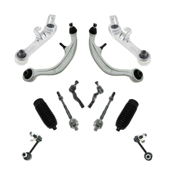 12 Pc Front Complete Suspension Kit Lower Control Arms with Ball Joints Left and Right Side Bellow Boots Tie Rod Linkages Sway Bar Links Fits select: 2003-2004 INFINITI G35, 2003-2004 NISSAN 350Z