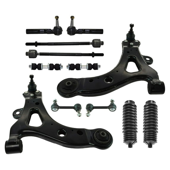 12 Pc Front & Rear Suspension Kit Lower Control Arms, Inner Outer Tie Rod Ends with Bellow Boots, Sway Bar End Links Fits Buick Rendezvous/Pontiac Aztek AWD Models/