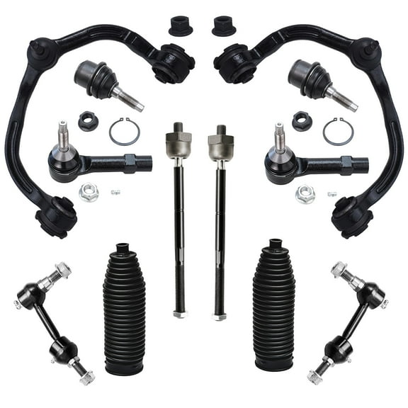 12 Pc Front Suspension Kit For [STANDARD SUSPENSION]. Upper Control Arms, Lower Ball Joints Sway Bar and Tie Rods w/Rack Boots - [Control Arms Measure 9 1/2" From Inside Bushing to Inside Bushing]