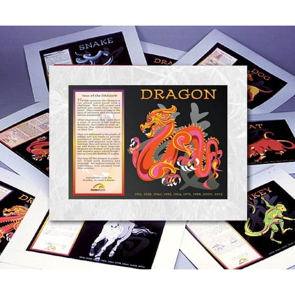 12 Pc. Full Set of Asian Oriental Chinese Zodiac Horoscope 11" x 14" Matt Framed Posters