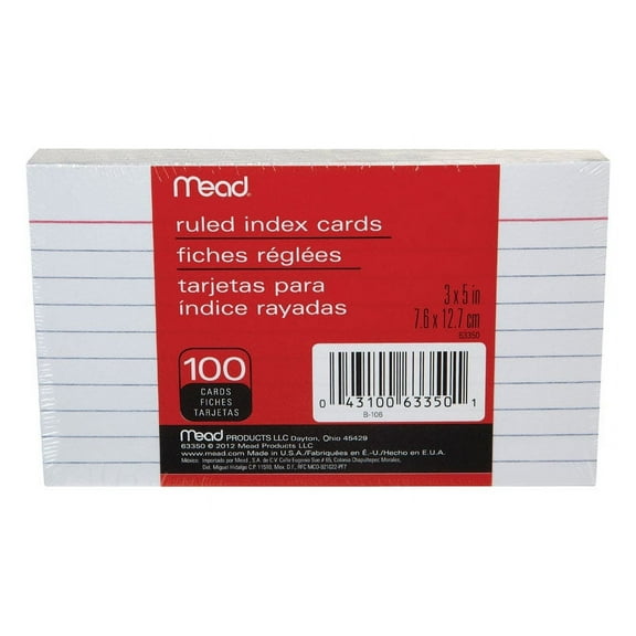 12 Pc, Mead 3 In. H X 5 In. W Ruled Index Cards White 100 Pk