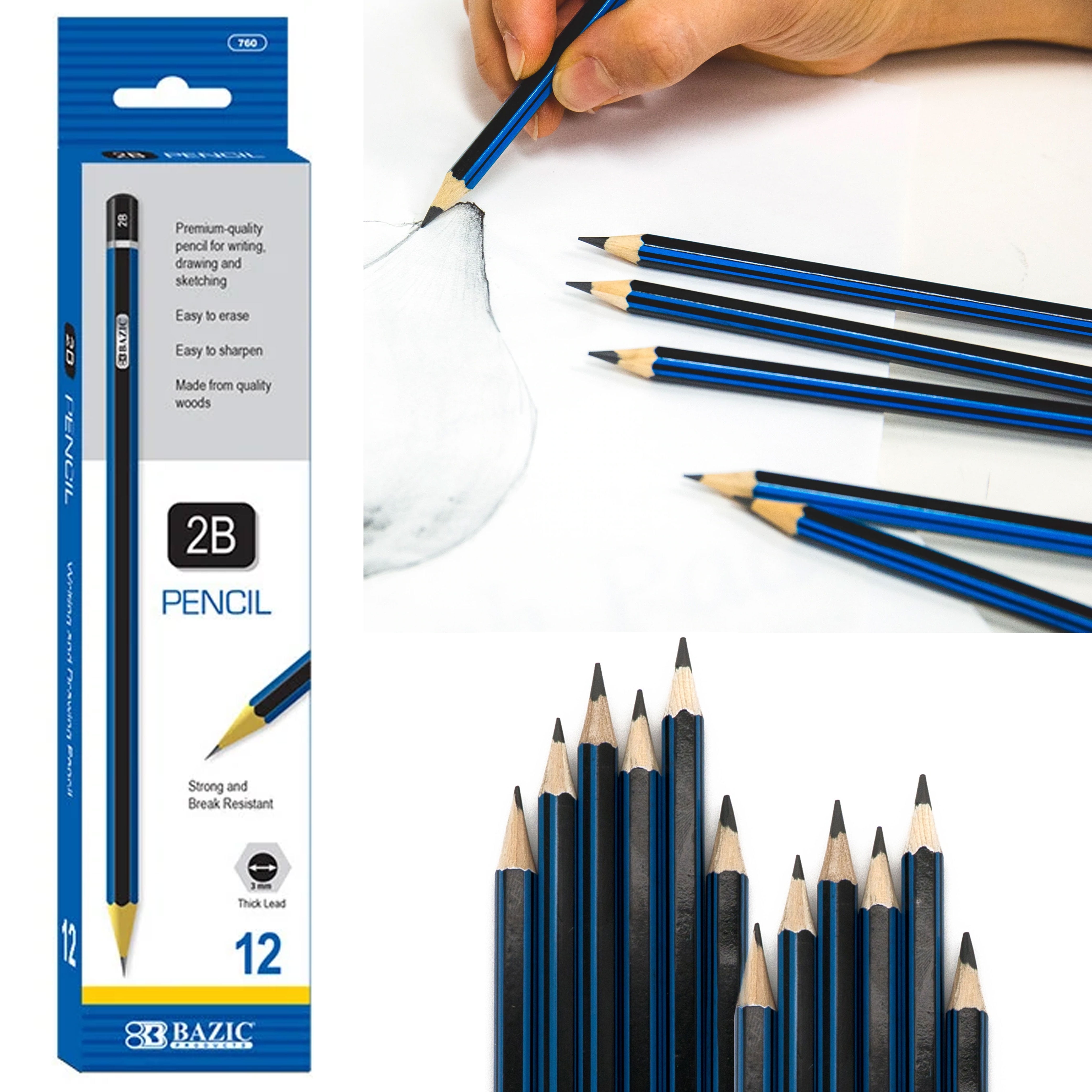 12 Pc Premium Sketching Artist Wood Pencils 2B UN-Sharpened Drawing Graphite