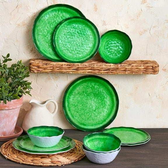 12-Pc. Rustic Melamine Dinnerware Set - Green