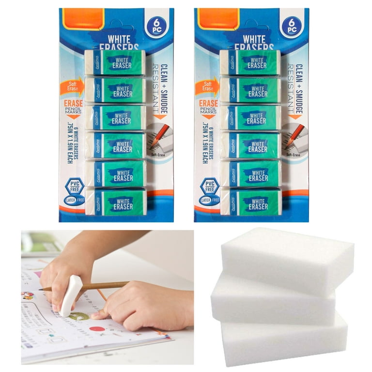 12 Pc School Office White Erasers Rubber Clean No Smudge Art Erase Pencil  Marks
