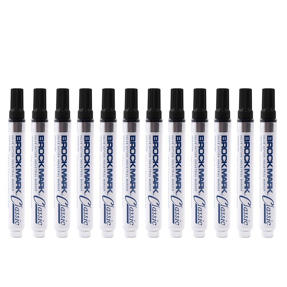 12 Pc Set Black Brockmark Classic Industrial Permanent Paint Marker Pen Metal Glass Plastic Wood Rubber for Construction Auto Warehouse Arts
