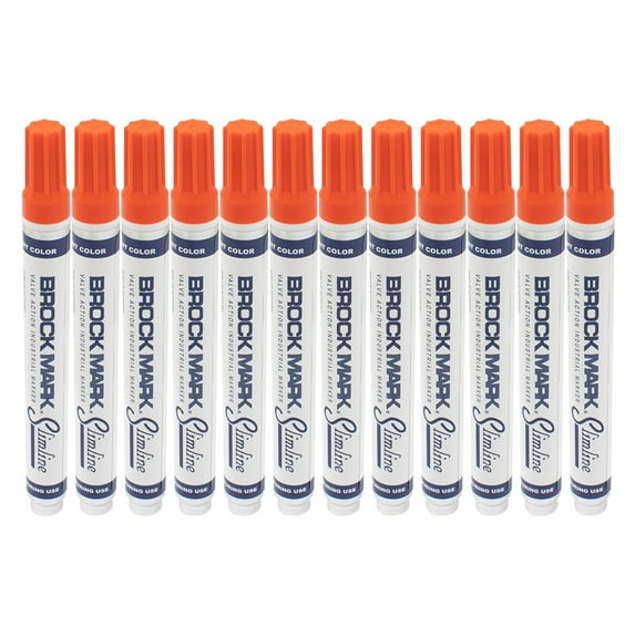 12 Pc Set Orange Brockmark Slimline Industrial Paint Markers Opaque Gloss Pen Metal Wood Plastic Glass for Auto Construction Arts Home