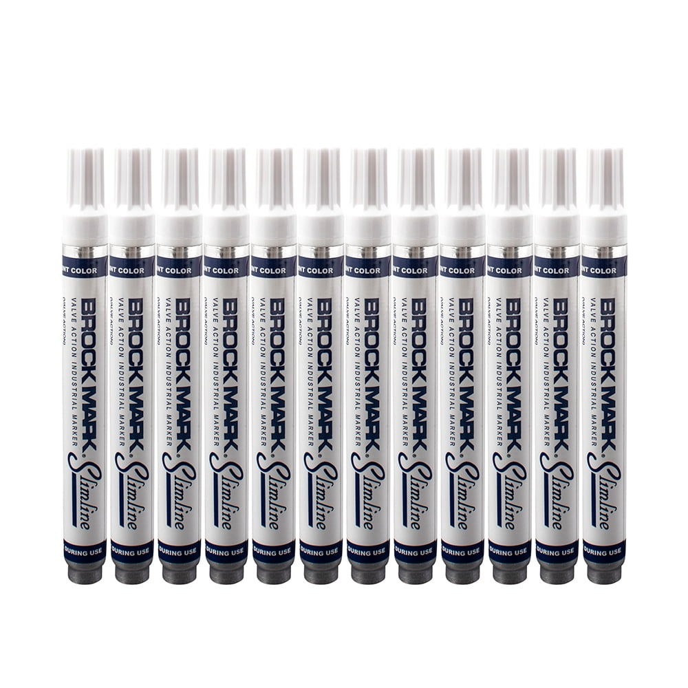 12 Pc Set White Brockmark Slimline Industrial Paint Markers Opaque Gloss Pen Metal Wood Plastic Glass for Auto Construction Arts Home